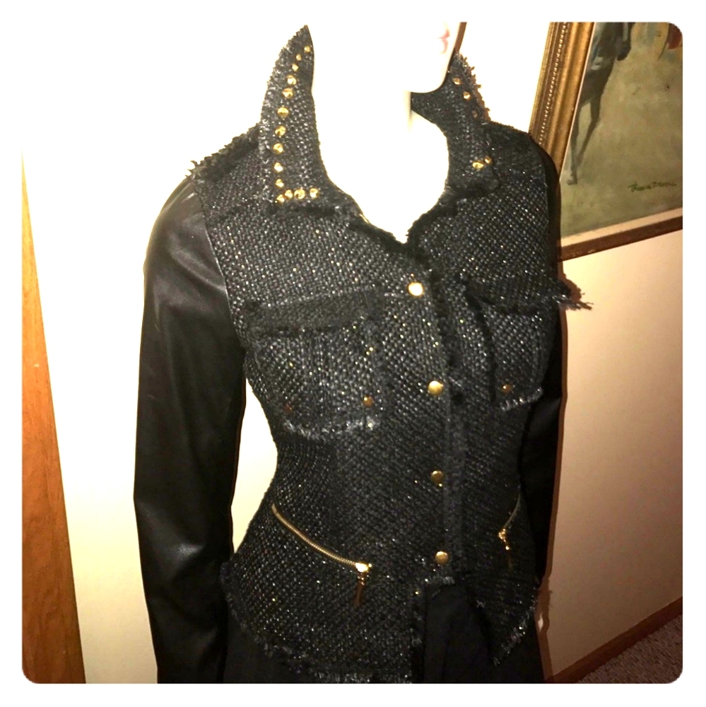 Studded Gold Blazer with faux Leather